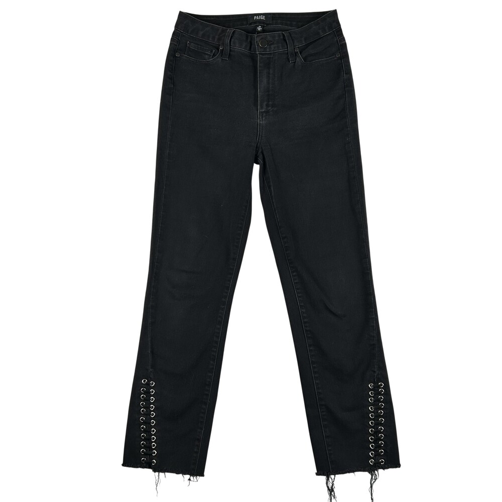 Paige Jacqueline Straight Jeans Womens 28 Mid Rise Lace Up Grommet Raw Hem
